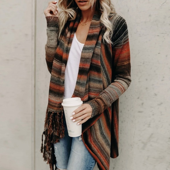 Sweaters - Wrap Fringe Cardigan